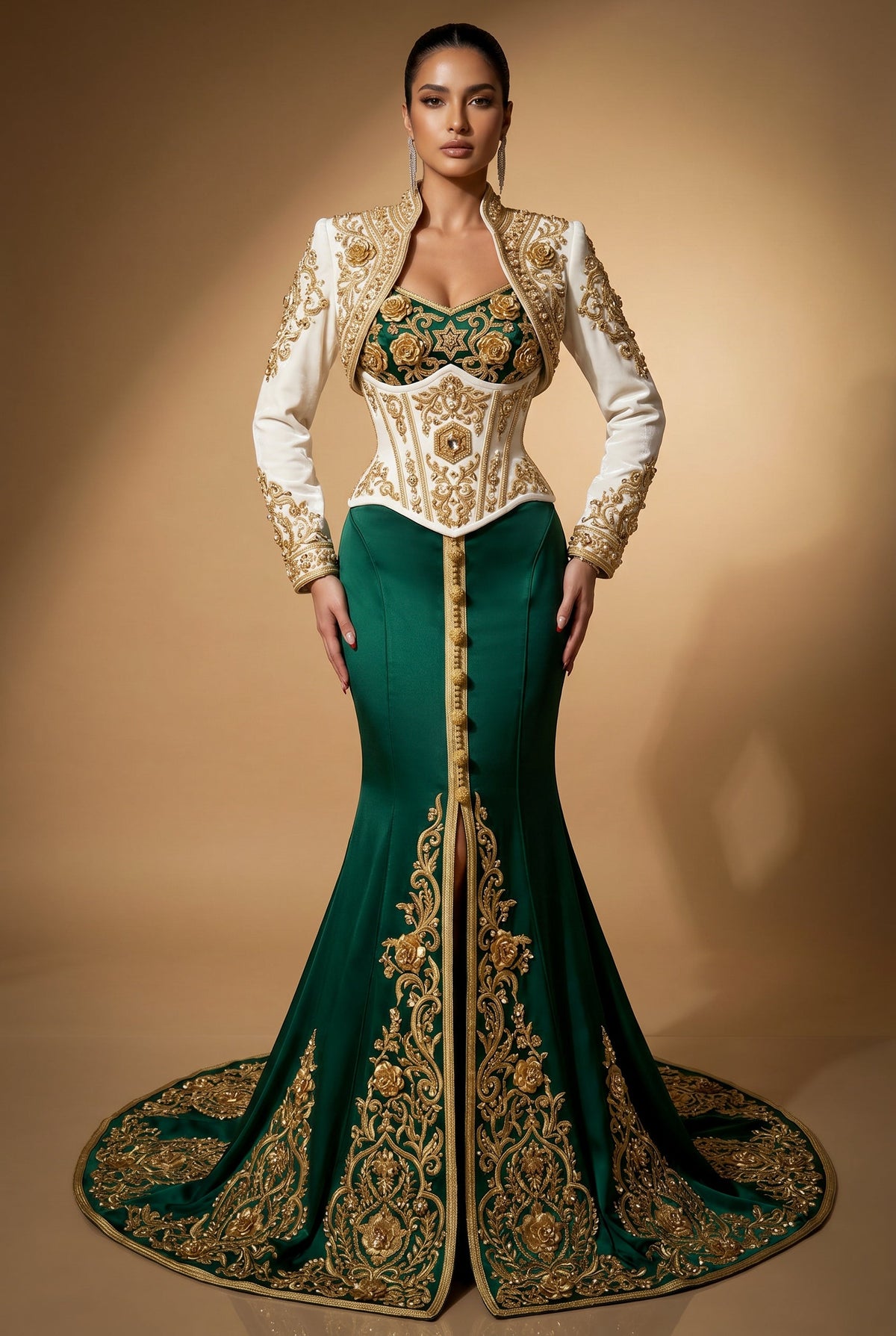 Caftan Royal Vert Émeraude Haute Couture