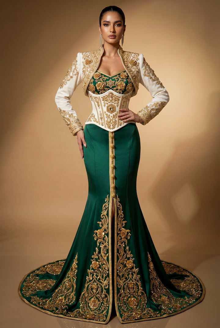 Caftan Royal Vert Émeraude Haute Couture