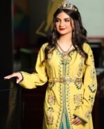 Caftan henné haute couture jaune et vert – Image 3