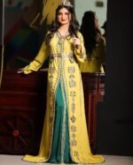 Caftan henné haute couture jaune et vert