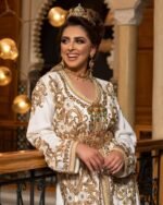 Caftan mariage haute couture blanc cassé et doré – Image 3